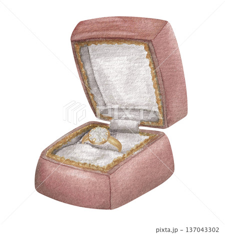Watercolor illustration Wedding collection Jewelry Ring Box Engagement Hand drawing Vintage 137043302