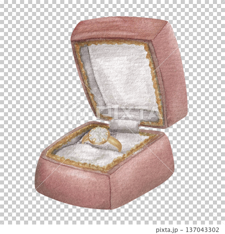 Watercolor illustration Wedding collection Jewelry Ring Box Engagement Hand drawing Vintage 137043302