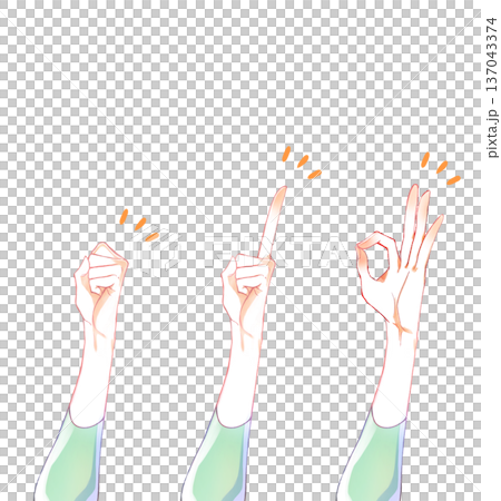 Hand signs: fist, index finger, OK sign 137043374