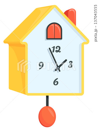 Funny pendulum clock in house shape cartoon icon 137043555