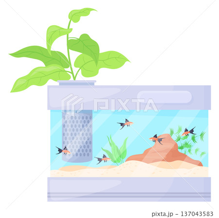 Fish tank cartoon icon. Square glass containerのイラスト素材 [137043583] - PIXTA