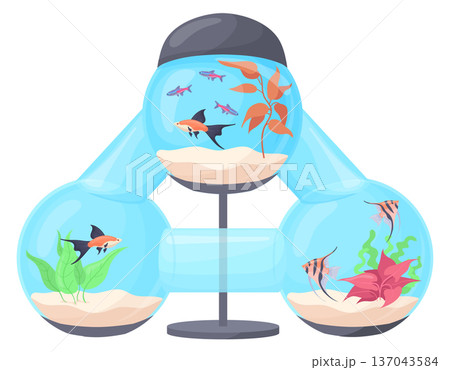 Decorative glass aquarium with exotic fauna cartoon icon 137043584