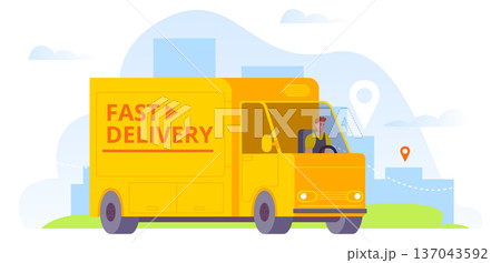 Fast delivery van. Express shipping color icon Fast delivery van. Express shipping color icon 137043592