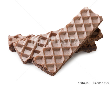Three chocolate wafers close-up on a white. Isolated 137043599