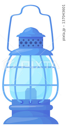 Glass lantern. Barn blue lamp cartoon icon Glass lantern. Barn blue lamp cartoon icon 137043601