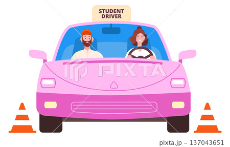 Student driver training. Instructor driving lesson scene Student driver training. Instructor driving lesson scene 137043651