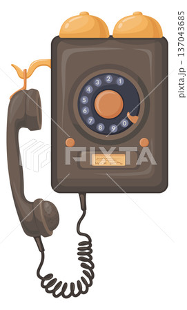 Retro payphone cartoon icon. Public street booth phone 137043685