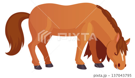 Eating pony. Cute little horse cartoon pet Eating pony. Cute little horse cartoon pet 137043795