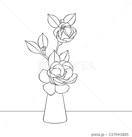 Minimal floral arrangement in vase line art illustration, modern botanical drawing Minimal floral arrangement in vase line art illustration, modern botanical drawing 137043885
