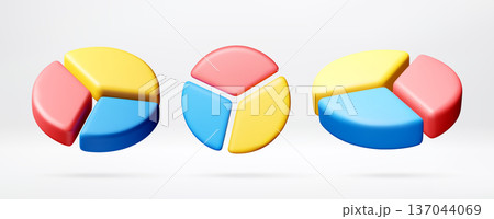 Three colorful 3D pie charts for data analysis Three colorful 3D pie charts for data analysis 137044069