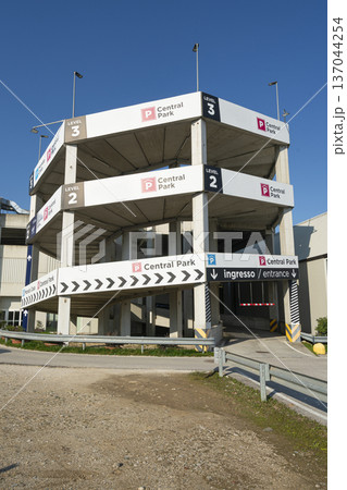 the entrance ramp to a multi-storey car park the entrance ramp to a multi-storey car park 137044254