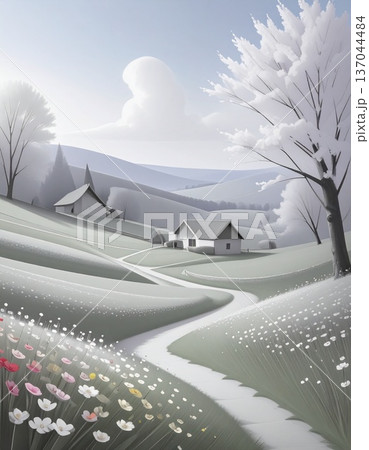 landscape with village in the winter landscape with village in the winter 137044484