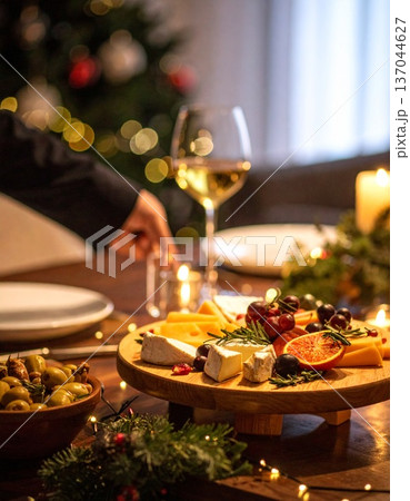 festive table with festive dinner festive table with festive dinner 137044627