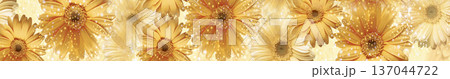 Bright panoramic collage of yellow gerbera daisies with bokeh sparkles Bright panoramic collage of yellow gerbera daisies with bokeh sparkles 137044722