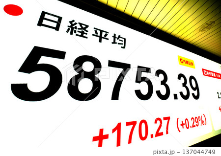 日本の東京都市景観最高値更新5万8753円39銭株価/終値。一時初の5万9000円台乗せ＝2月26日 137044749