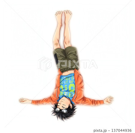 【真夏の疲れ】足指を広げて狸寝入りする少年のイラストカット 137044936