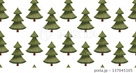 Seamless pattern with hand drawn green trees. Children's watercolor illustration of evergreen fir trees for your design, print, fabric Seamless pattern with hand drawn green trees. Children's watercolor illustration of evergreen fir trees for your design, print, fabric 137045105