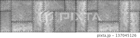 ndustrial grey metal plates with rivets texture panoramic background photo 137045126