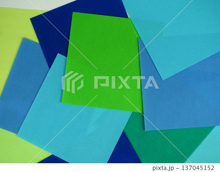 Random composition vibrant colorful square paper geometric with blue and green tone flat lay background 137045152