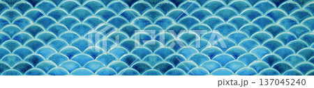 Blue Ceramic Fish Scale Tiles Texture Background for Swimming Pool and Bathroom Design 137045240