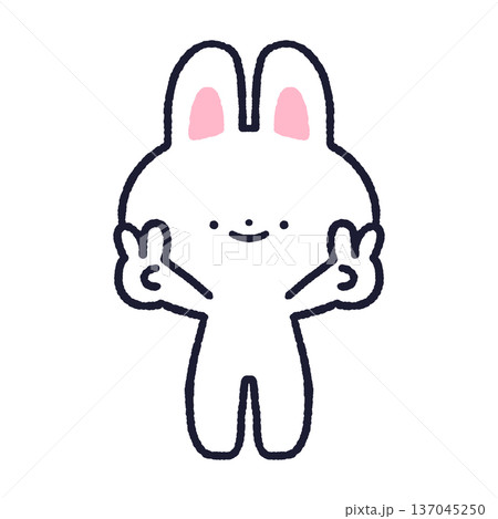 両手でピースするうさぎ 両手でピースするうさぎ 137045250