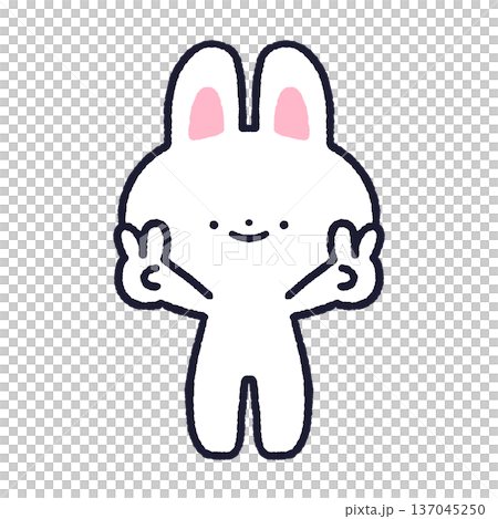 両手でピースするうさぎ 両手でピースするうさぎ 137045250