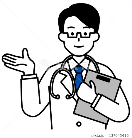 右手で案内する医師の男性 右手で案内する医師の男性 137045416
