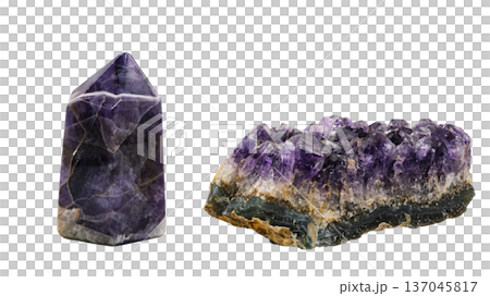 アメジストの結晶とポイント 浄化イメージ 背景透過 137045817