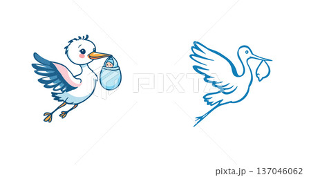 Vsai stork carrying newborn baby in a blue bundle 137046062