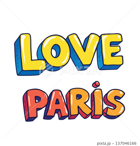 Vsai love paris colorful typography hand drawn lettering sticker 137046166