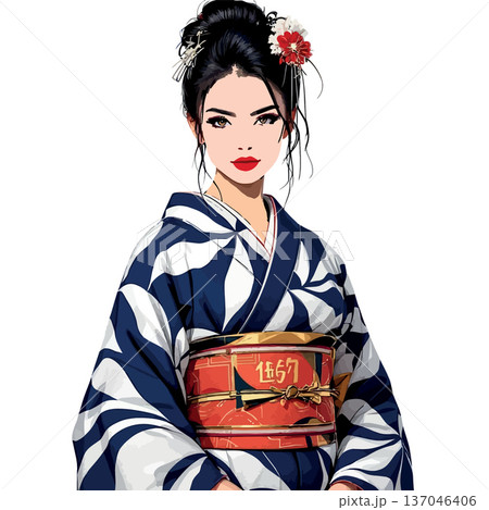Vsai japanese woman wearing traditional kimono and hair ornaments 137046406