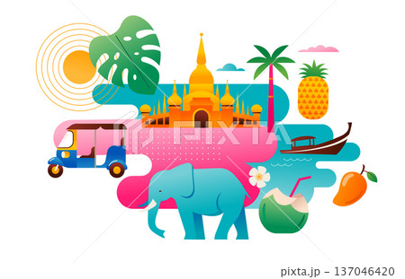 Thailand attractions, landmarks and symbols colorful icons collection. 137046420