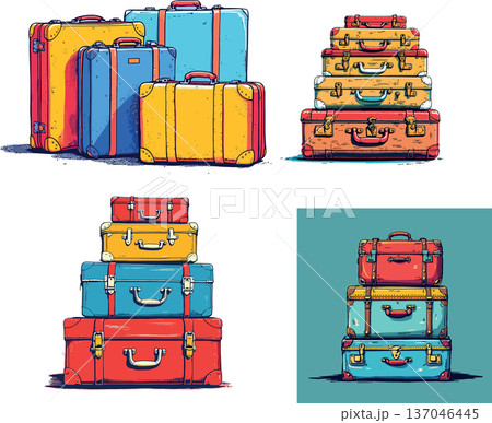Vsai colorful vintage luggage bags stacked for travel trip 137046445