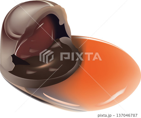 Chocolate candy melting, revealing orange filling Chocolate candy melting, revealing orange filling 137046787