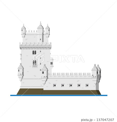 Belem Tower in Lisbon, Portugal, isolated on white background vector illustration. Monuments and landmarks Series 137047207