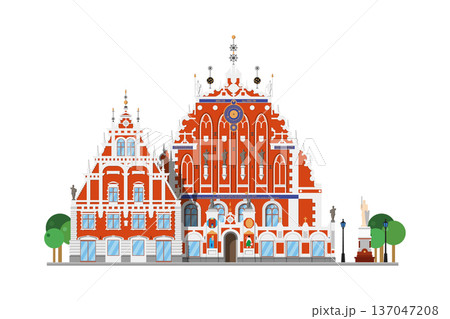 Blackheads House in Riga, Latvia, isolated on white background vector illustration. Monuments and landmarks Series Blackheads House in Riga, Latvia, isolated on white background vector illustration. Monuments and landmarks Series 137047208
