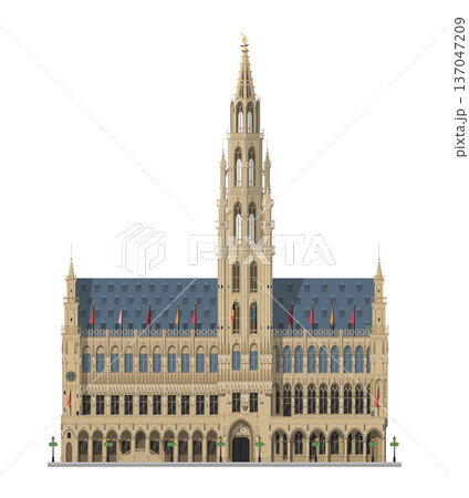 Brussels Town Hall in Belgium isolated on white background vector illustration. Monuments and landmarks Series Brussels Town Hall in Belgium isolated on white background vector illustration. Monuments and landmarks Series 137047209