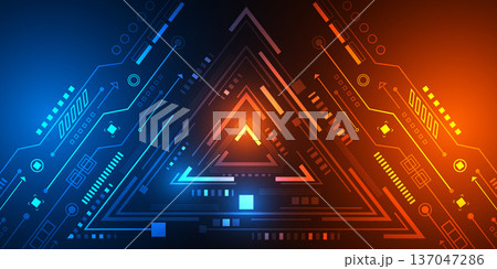 Technological neon background. Engineering innovation . Electronic chip. Vector illustration. 137047286