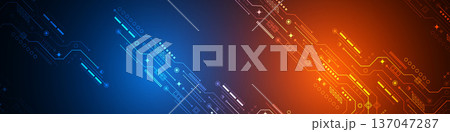 Technological neon background. Engineering innovation . Electronic chip. Vector illustration. 137047287