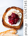 Open sandwich from leftover turkey and cranberry sauce 137047345