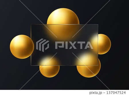 Luxury dark glass banner with golden gradient spheres Luxury dark glass banner with golden gradient spheres 137047524