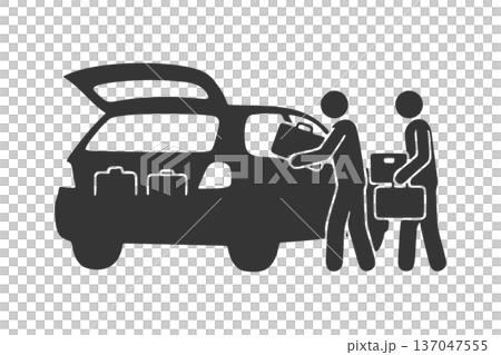 一個人將行李裝入汽車的剪影圖標 137047555
