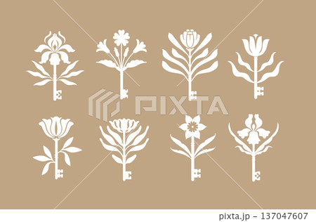 Keys and flowers botanical collection beige Keys and flowers botanical collection beige 137047607