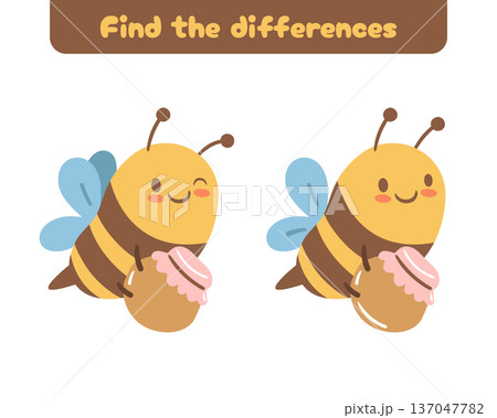 Spot the differences between two cute bees. A classic activity with a warm and playful style. 137047782