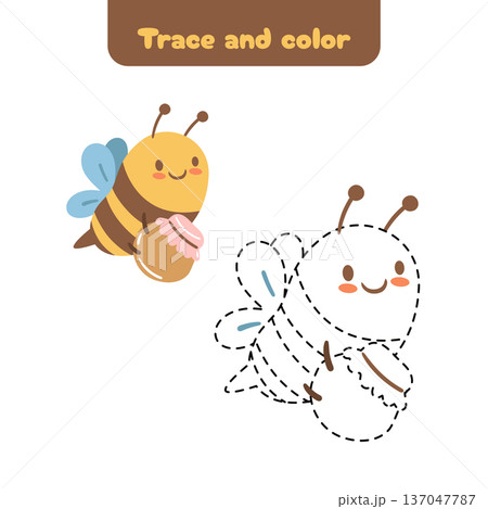 Playful tracing activity featuring a smiling bee. Perfect for early learning, fine motor skills and calm creative time. 137047787