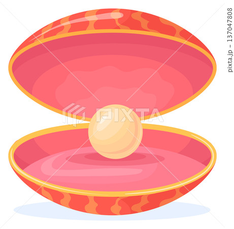 Oyster shell with pearl inside. Aquatic jewelry icon 137047808