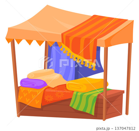 Arabian souk fabric store tent. Luxury rugs and carpets stall 137047812