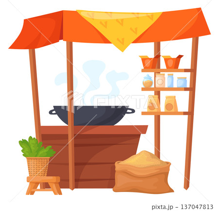 Indian market tent with cooking fresh fast food 137047813