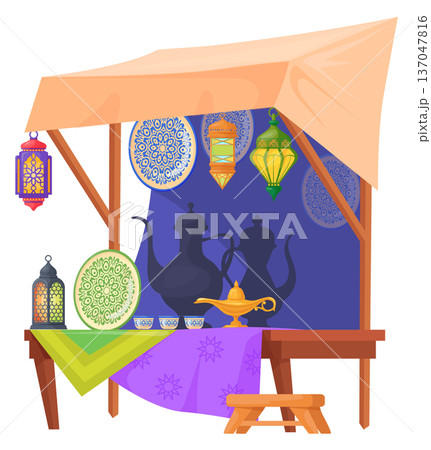 Souk stall with turkish souvenirs. Traditional market stand 137047816