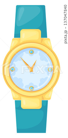 Elegant quartz watch. Golden face clock icon Elegant quartz watch. Golden face clock icon 137047840